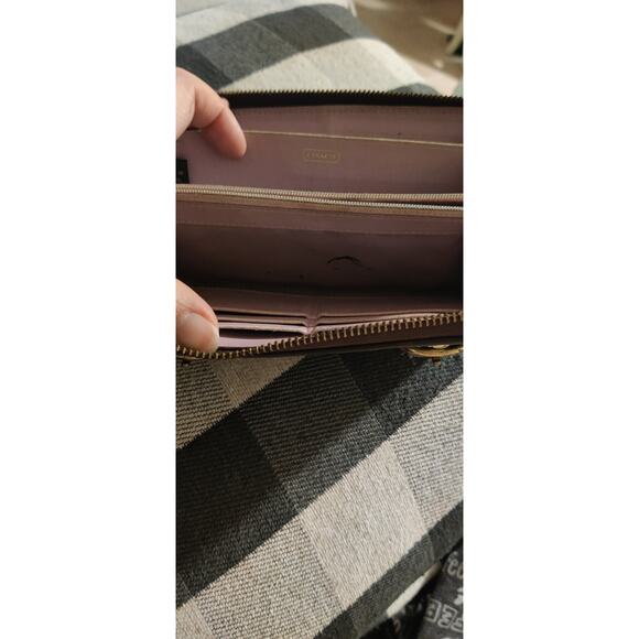 Coach Zoe Brown Gold Leather Jacquard Double Buckle Zip Around Accordion Wallet - Picture 6 of 8